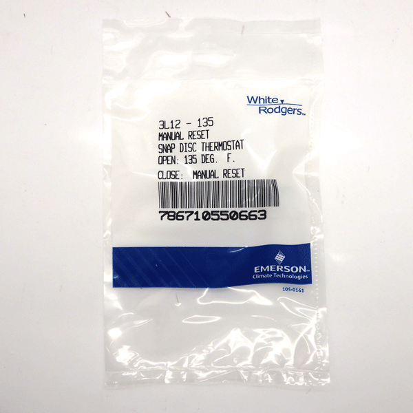 Emerson White-Rodgers 15A 350 Deg F Manual Reset Snap Disc Thermostat 3L12-135