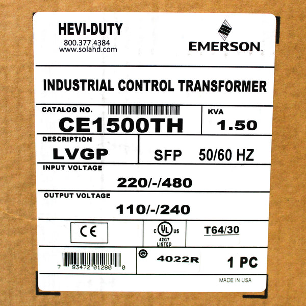 SolaHD Emerson 1.5kVA Hevi-Duty Industrial Control Transformer CE1500TH