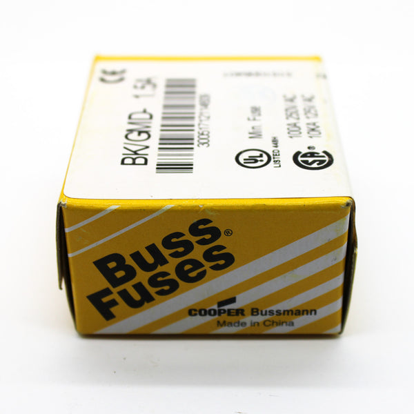 100 Pack of Bussmann 5x20mm 1.5A 250VAC Time Delay Fuses BK/GMD-1.5A