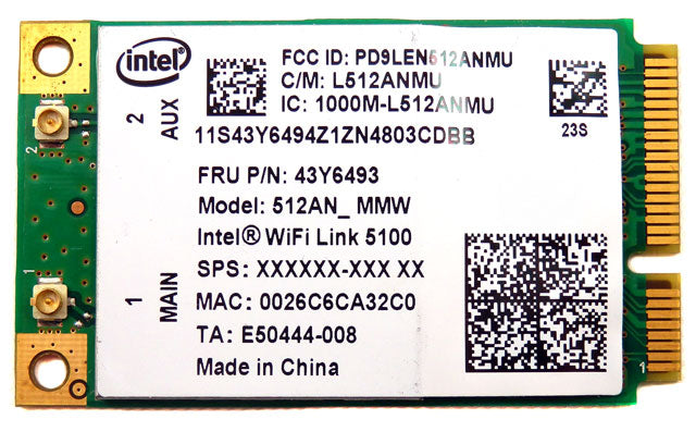 Intel WIFI Link 5100 Lenovo Thinkpad SL400 SL500 T400 W500 WIFI