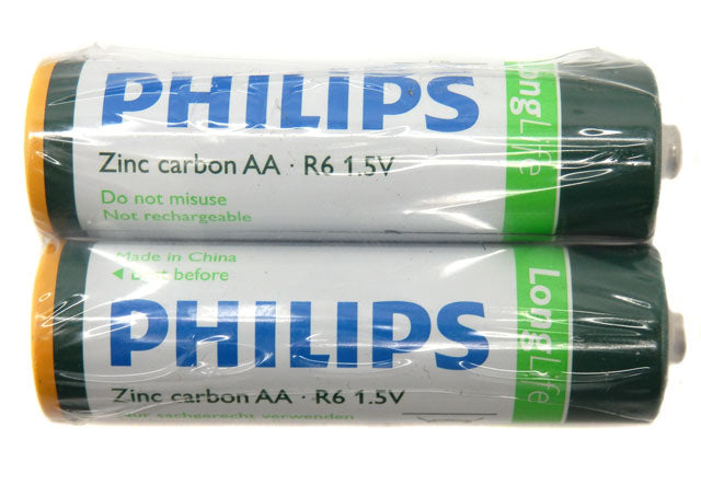 2 Pack of Philips R6 1.5V Zinc Carbon AA Battery Best By Date 01-2015 –  Primelec