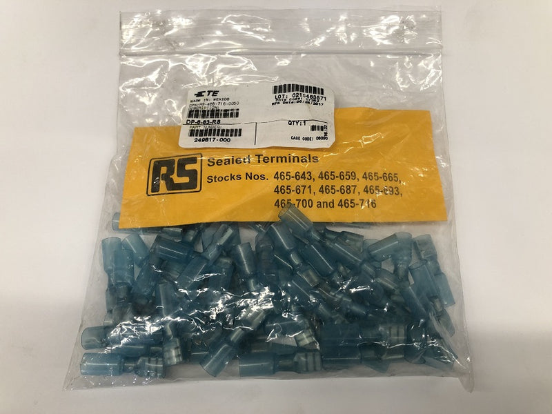 50 Pack of TE Connectivity 6.35 x 0.8mm Blue Insulated Crimp Receptacles DP-6-63