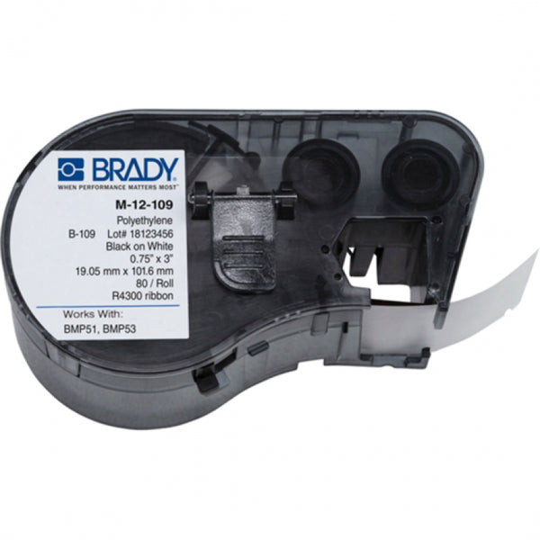 Brady BMP51 / BMP53 Label Maker Cartridge 0.75" x 3" Black on White M-12-109