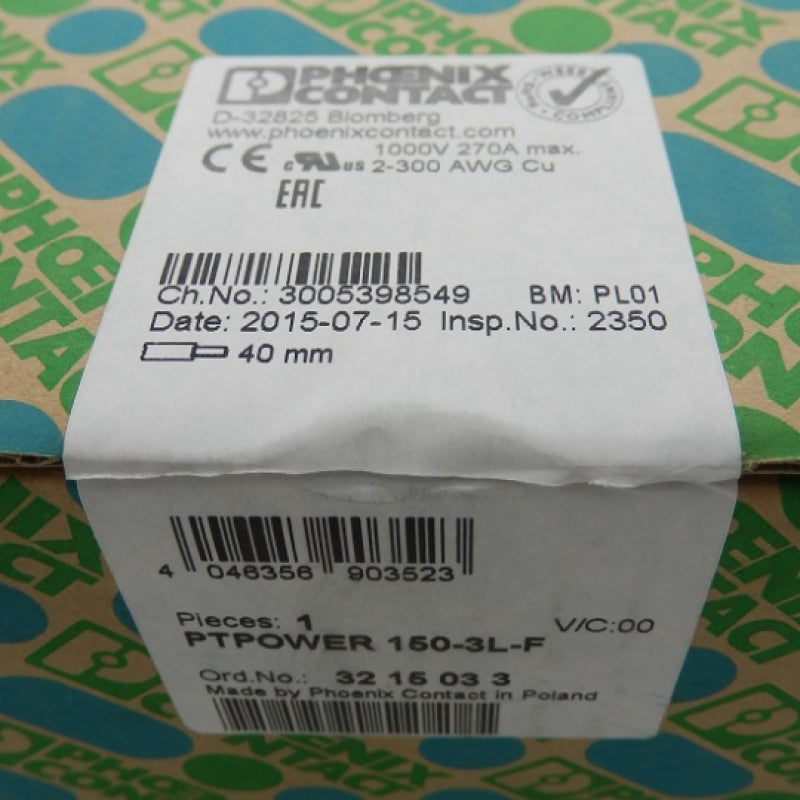 Phoenix Contact High-Current Terminal Block 1000V 270A TPOWER 150-3L-F 3215033