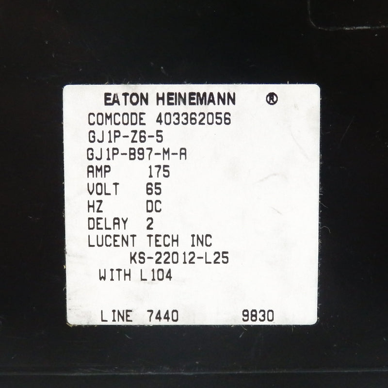 Eaton Heinemann GJ1P-Z6-5 GJ1P-B97-M-A KS-22012-L25 175A 65V Circuit Breaker