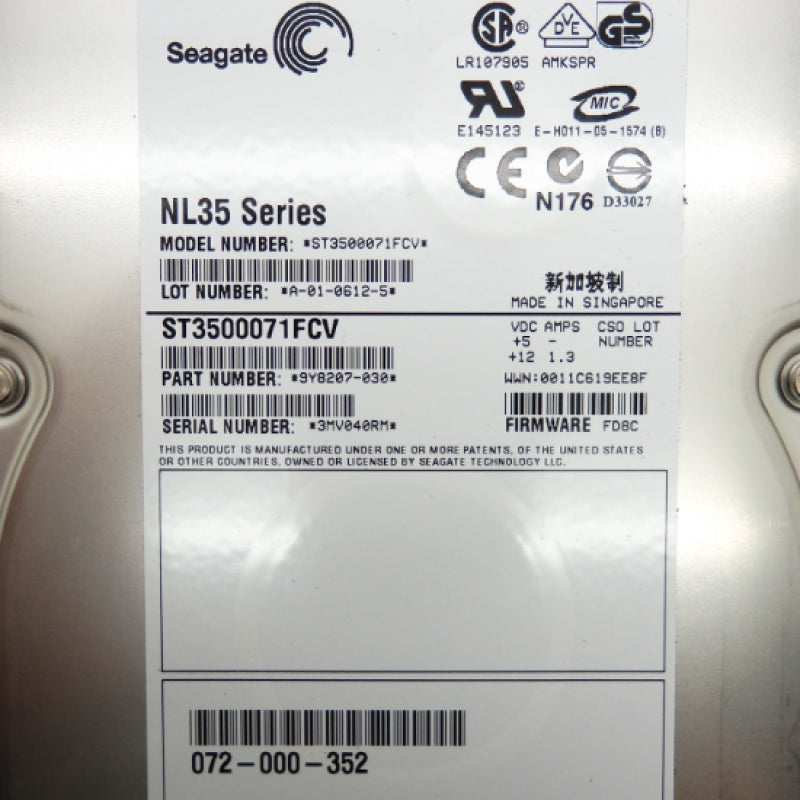 Seagate 12V 500GB NL35 Series HDD Hard Drive Model: ST3500071FCV