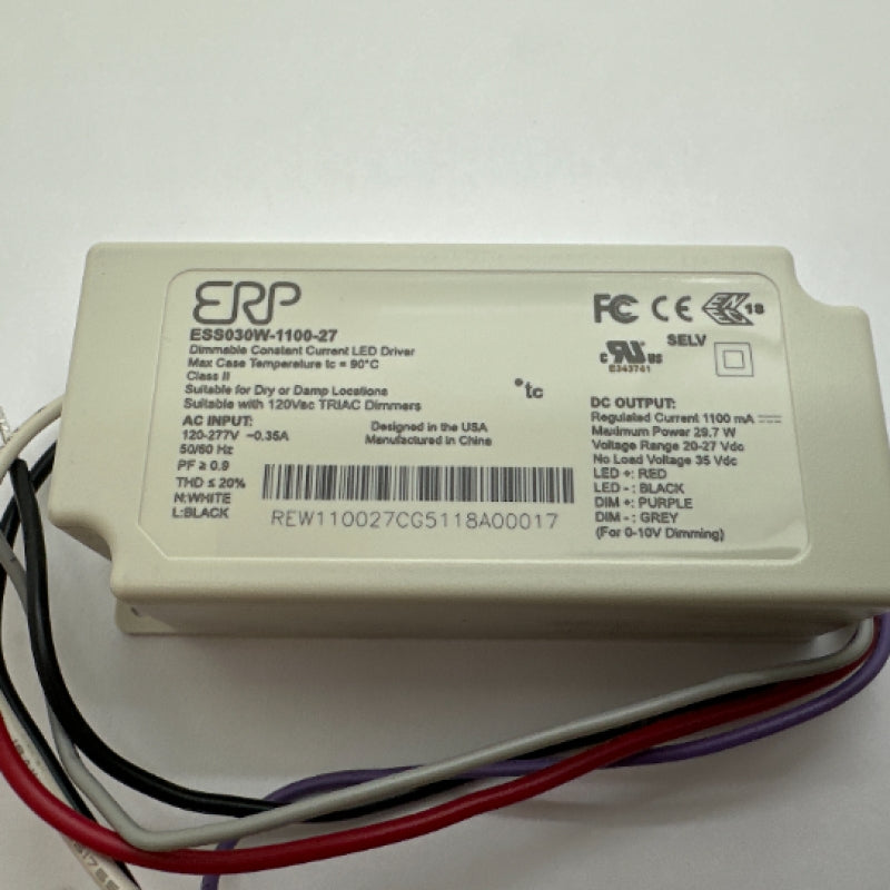ERP 29.7W Single 6-Pin Dimmable Constant Current LED Driver ESS030W-1100-27