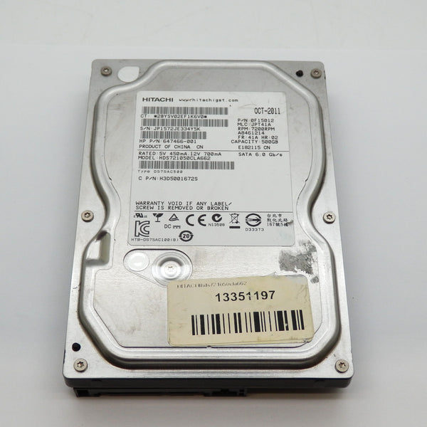 HP Hitachi 500GB 3.5" SATA 6Gb/S Hard Drive For Xw8200 Workstation 647466-001