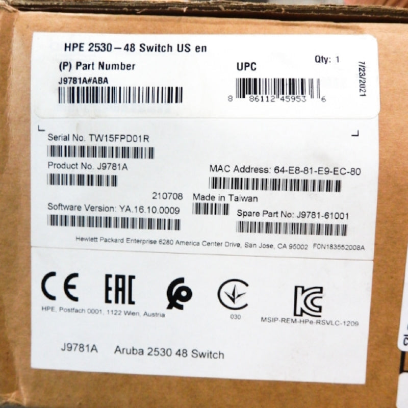 HP 48-Port 2530-48 Ethernet Switch Model: J9781A