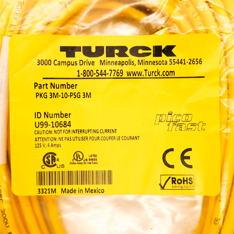 Turck 10M M8 Picofast Series Extension Cordset PKG 3M-10-PSG 3M