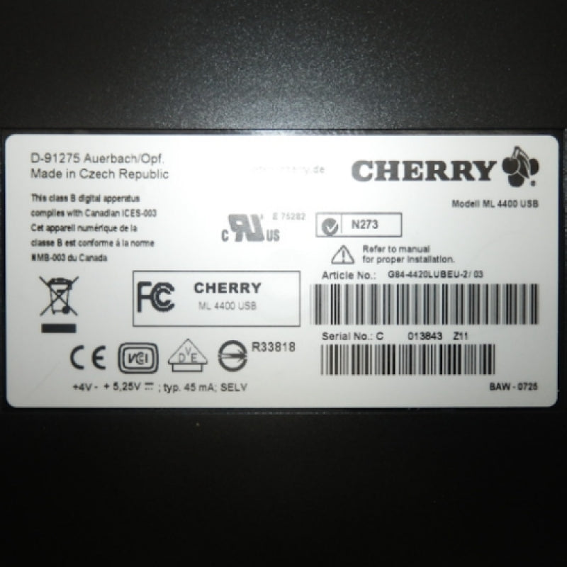 Cherry Ultraslim Trackball Keyboard Model: ML 4400 USB G84-4420LUBEU-2