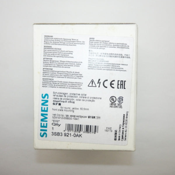 Siemens 3SB3921-0AK 22mm Yellow 3SB3 Series Protective Collar