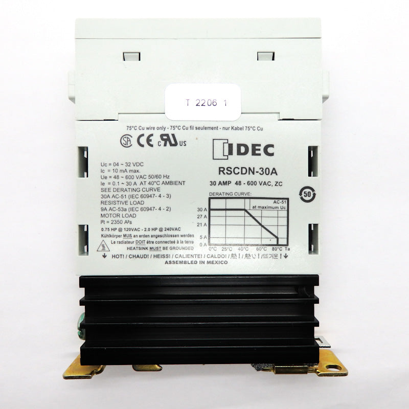 IDEC 30A 48-600 VAC 4-Pin SPST-NO Solid State Relay RSCDN-30A
