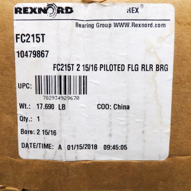 Rexnord Flanged Cartridge Blocks PT Select Spherical Roller Bearings FC215T