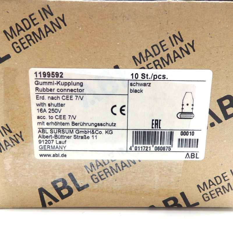 ABL 16A 250V Black Rubber Connector w/ Shutter 1199592