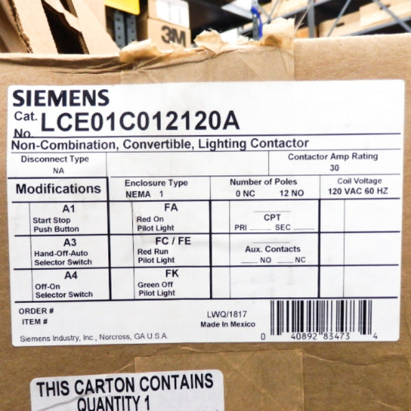 Siemens 30A Lighting Contactor LCE01C012120A
