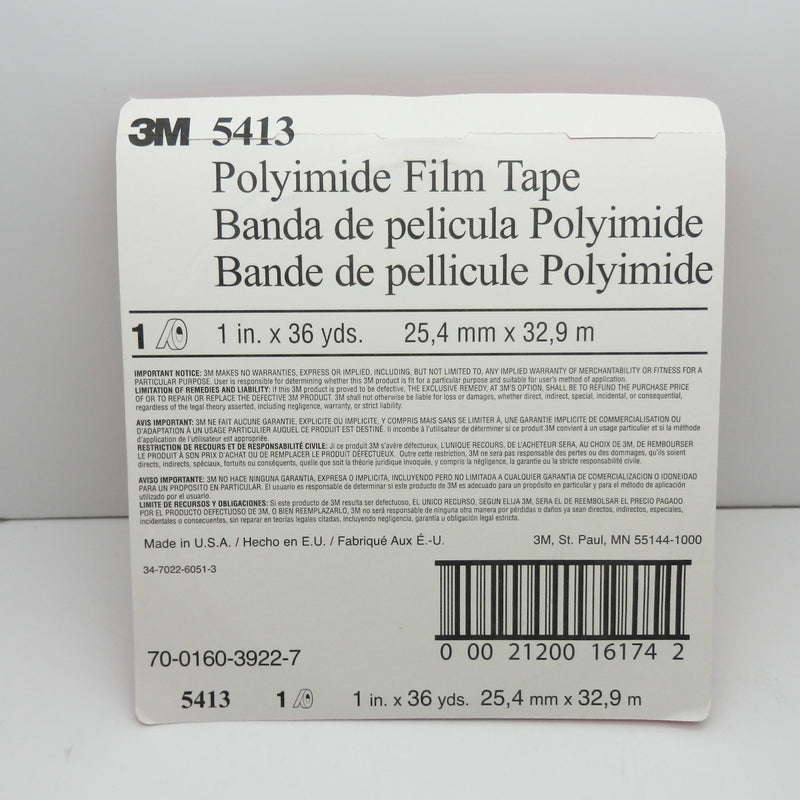 3M 5413 1-Inch x 36 Yard 2.7Mil Amber Polyimide Film Tape 70-0160-3922-7