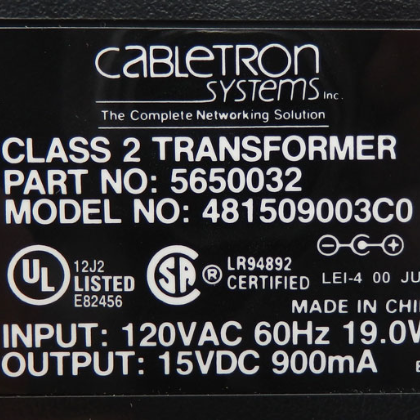 Cabletron Systems 5650032 15V DC 900mA Power Adapter 481509003C0