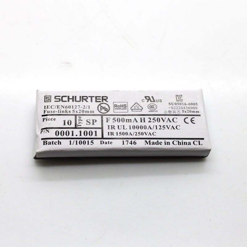 10 Pack Schurter 250VAC 500mA 5x20 mm Ceramic Fuses 0001.1001