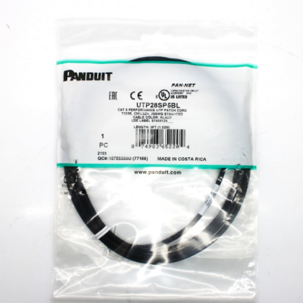 Panduit 5-ft Cat-6 UTP Patch Cord Black 28AWG Stranded Modular Plug UTP28SP5BL