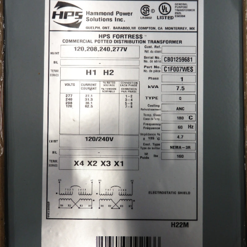 HPS Encapsulated Single Phase Distribution Transformer C1F007WES
