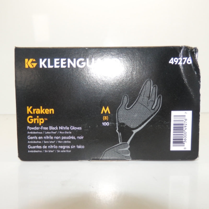 Pack of 100 Medium KleenGuard Black Powder-Free Kraken Grip Nitrile Gloves 49276
