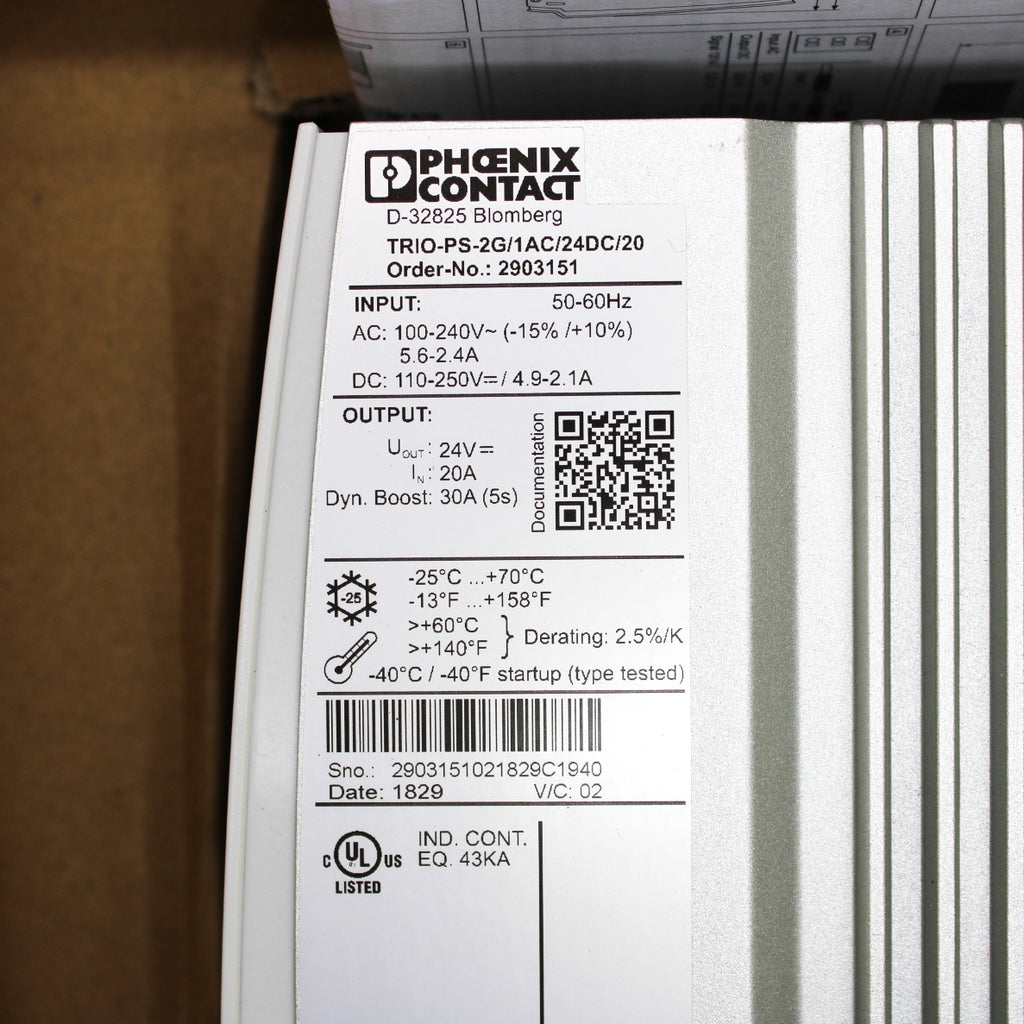 Phoenix Contact 24VDC 20A AC-DC Power Supply TRIO-PS-2G/1AC/24DC/20 29 ...