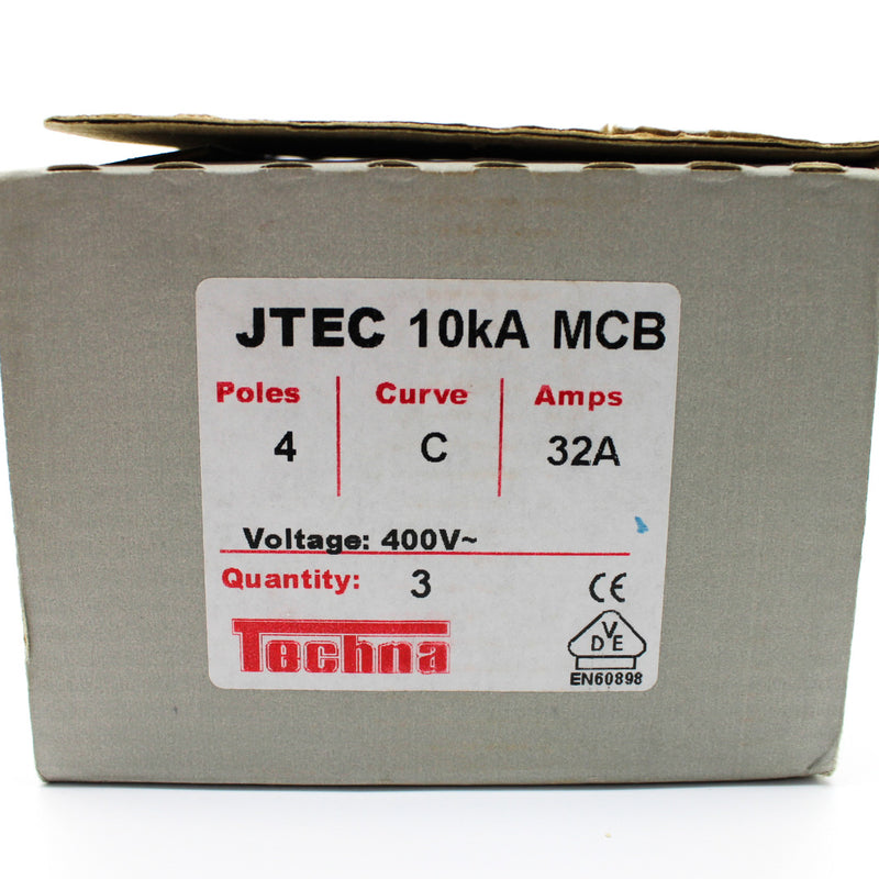 Techna JTEC 10kA 4-Pole Trip Curve C 32A Miniature Circuit Breaker JTEC4C32
