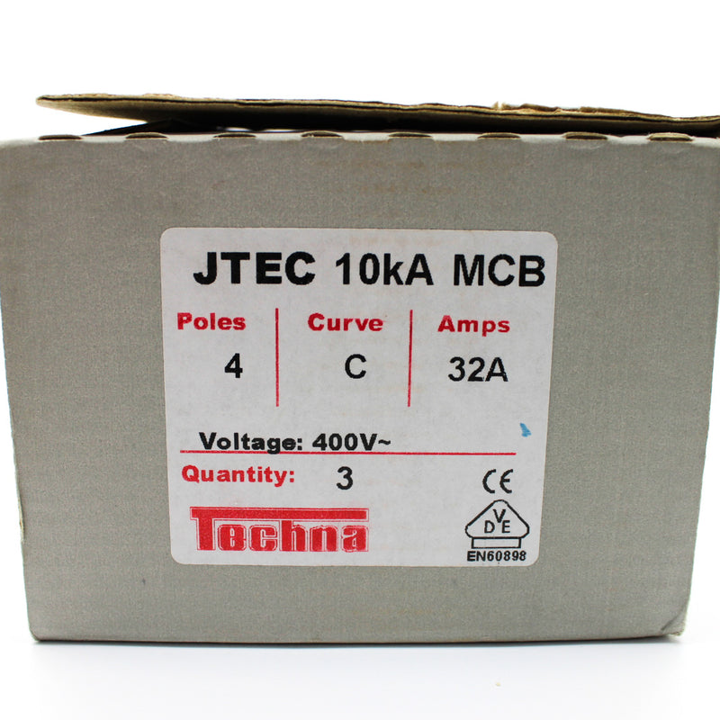 Techna JTEC 10kA 4-Pole Trip Curve C 32A Miniature Circuit Breaker JTE ...