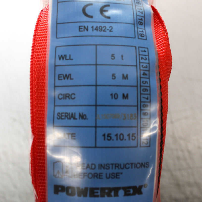 RS Pro Powertex 5t 10mt EWL-5mt Red Polyester Round Sling 124-4875