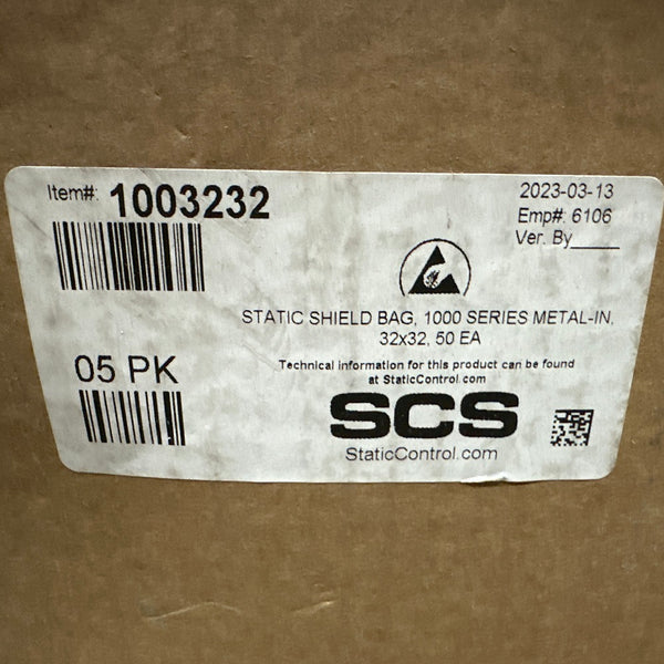 250 Pack of SCS 32" x 32" SCS1000 Metal-In Ziptop Static Shielding Bags 1003232