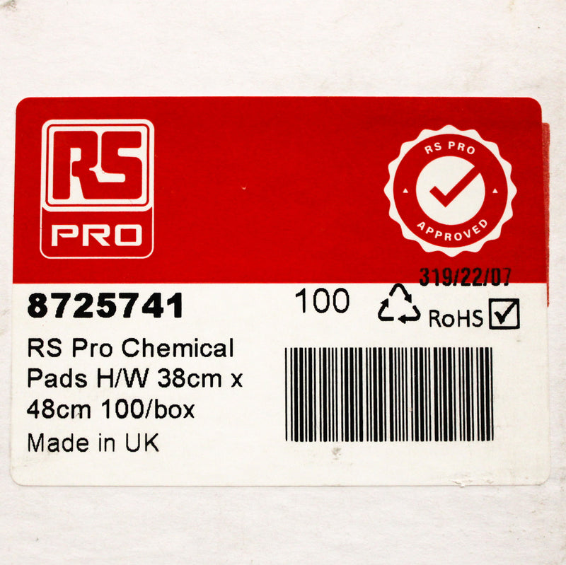 100 Pack of RS Pro 110 L Capacity Pad Spill Absorbent for Chemical Use  65-6100