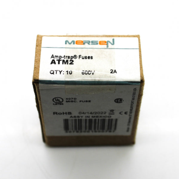 10 Pack of Mersen 600VAC/DC IR100kA 2A Fast Acting Amp-Trap Fuses ATM2
