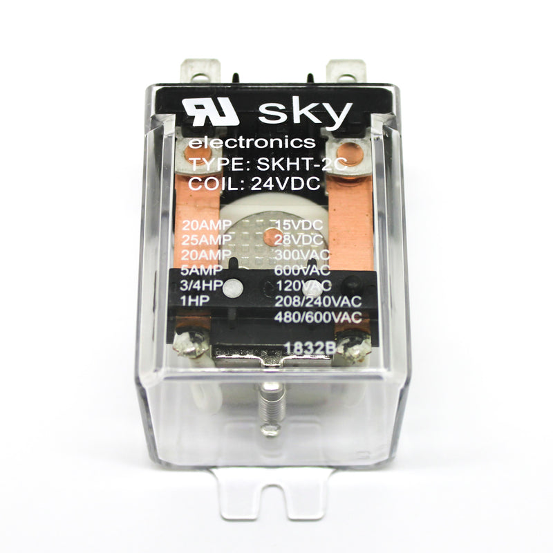Sky Electronics 24VDC Tab Mount 25A 2PDT Contact 2C Power Relay SKHT-2C-24VDC