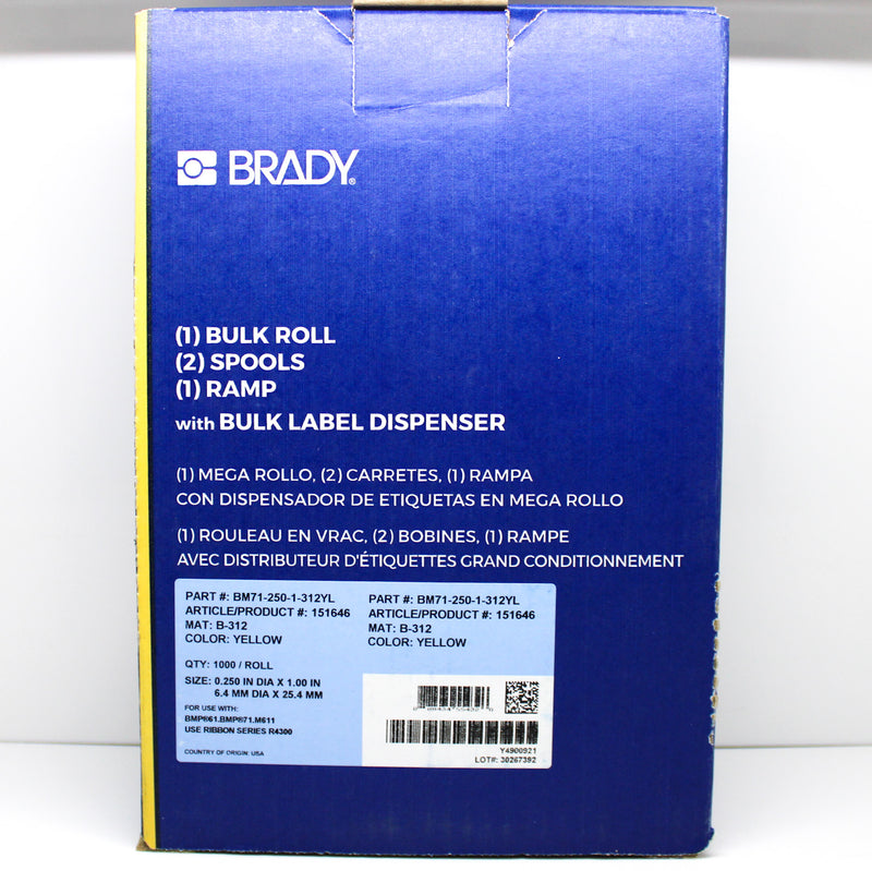 Brady PermaSleeve Wire Markers 0.25" x 1" Yellow 1000/Roll BM71-250-1-312YL