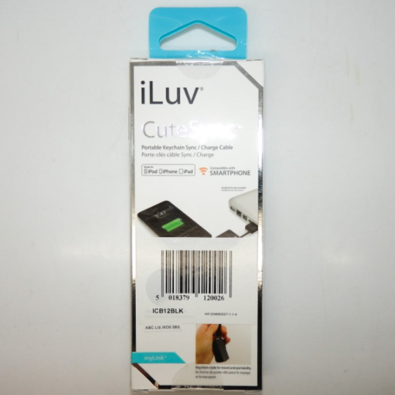 iLuv CuteSync Black Portable Keychain Sync with Charging Cable iCB12BLK