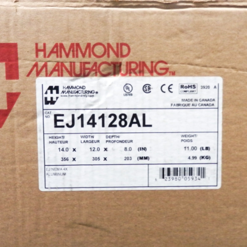 Hammond Manufacturing 14 x 12 x 8 in NEMA 4 Junction Box Enclosure EJ14128AL