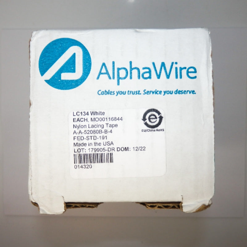 Alpha Wire Chemical Resistant White Nylon Lacing Tape LC134 WH088