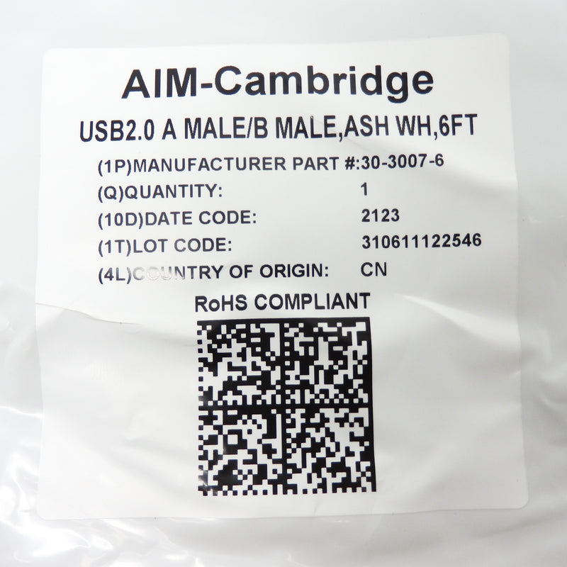 Aim Cambridge-Cinch 6ft USB 2.0 A Male to B Male Cable 30-3007-6