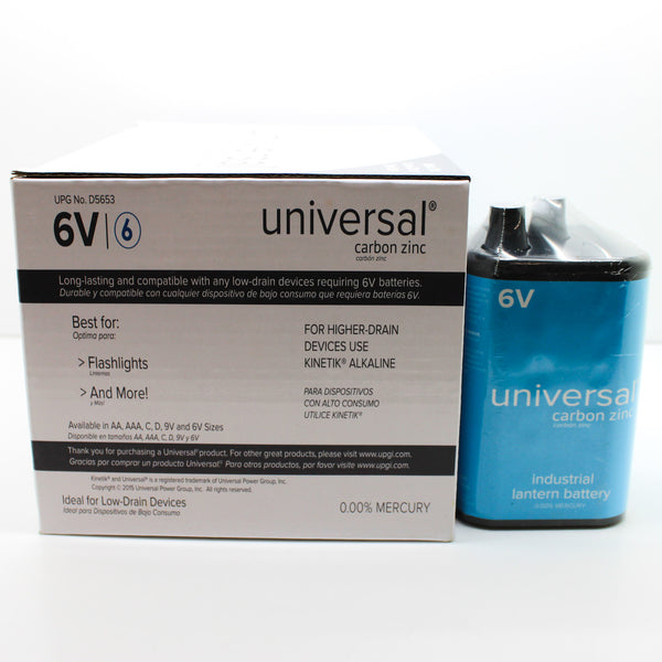 6 Pack of UPG Universal 6V Carbon Zink Bulk Spring Top Lantern Batteries D5653