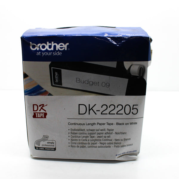 Brother DK Tape 62mm x 30m Black on White Continuous Length Paper Tape DK-22205