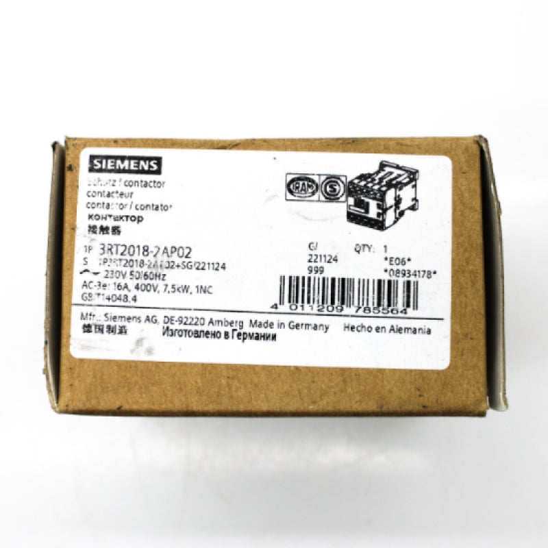 Siemens Sirius 16A 230VAC 3-Pole Contactor 3RT2018-2AP02