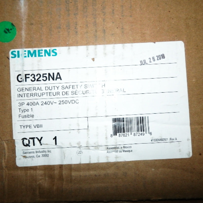 Siemens 400A 240V 4W General Duty Safety Switch GF325NA