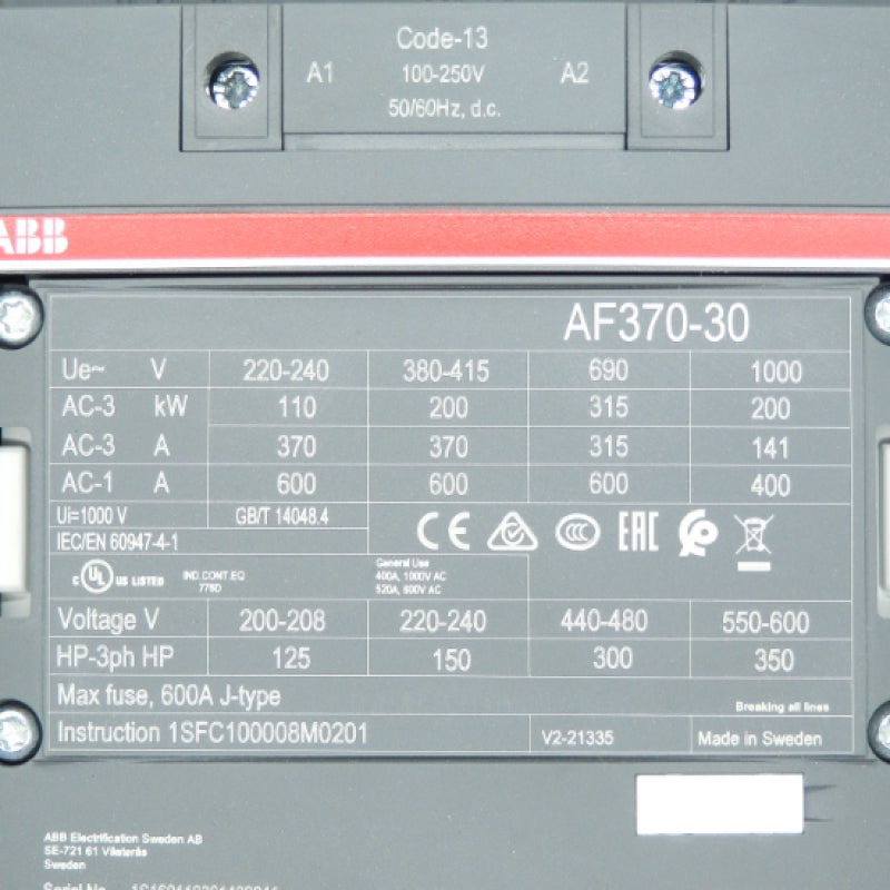 ABB 3-Pole 350HP 600VAC Contactor AF370-30-11-13