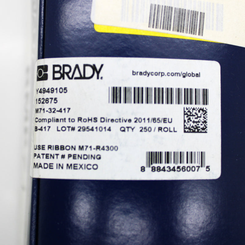 250/Roll Brady BMP71 High Adhesion Self-Laminating Vinyl Wire Wraps M71-32-417