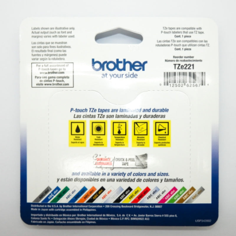 Brother International P-touch Standard Adhesive Laminated Label Tape TZe-221
