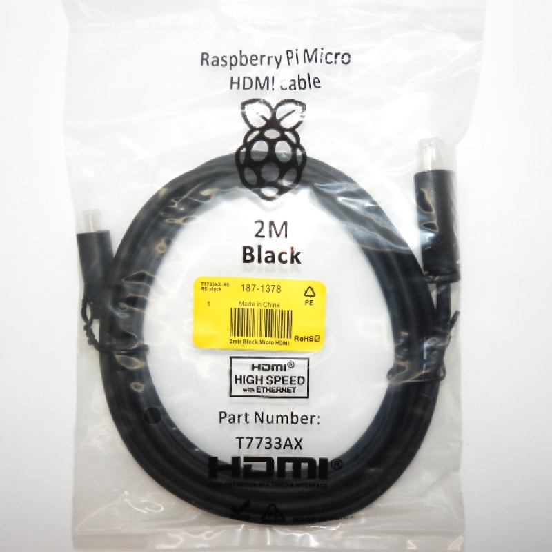 Raspberry Pi Black 2m Micro HDMI to HDMI Cable T7733AX