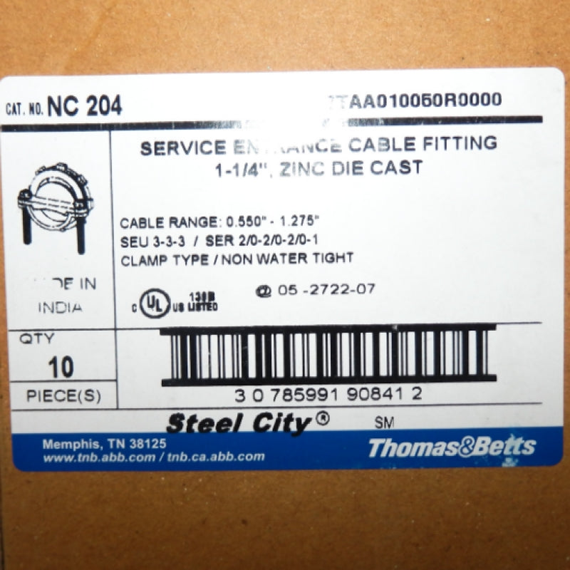 Pack of 10 Thomas & Betts Steel City Series Clamp Type Diecast Fittings NC 204