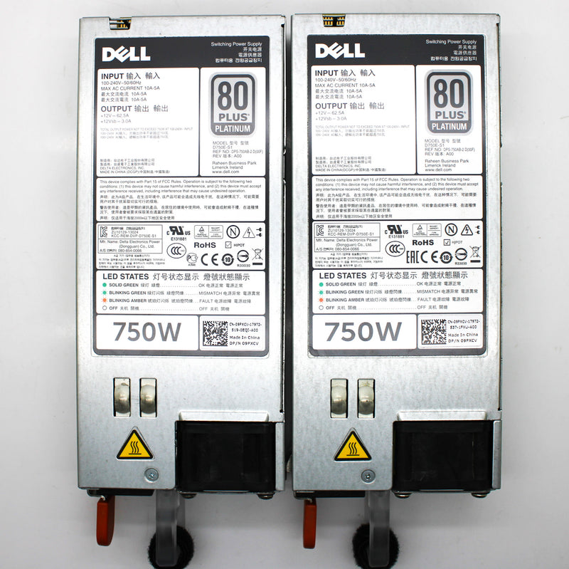 Lot of 2 Dell E750E-S1 80 Plus Platinum 750W Power Supplies 09PXCV