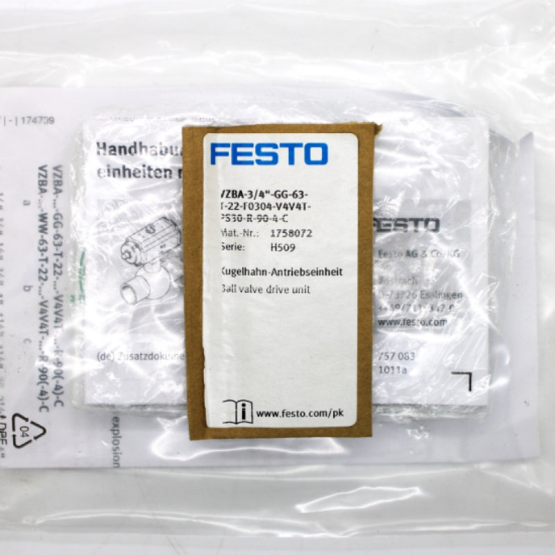 Festo 3/4" Ball Valve Actuator VZBA-3/4"-GG-63-T-22-F0304-V4V4T-PS30-R-90-4-C